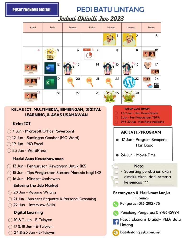 Jadual Aktiviti Jun 2023