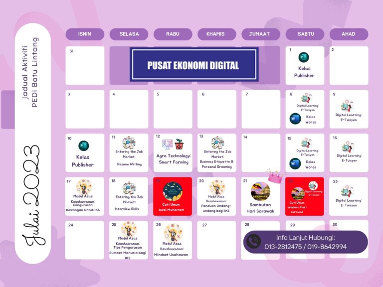 Jadual Bulan Julai 2023